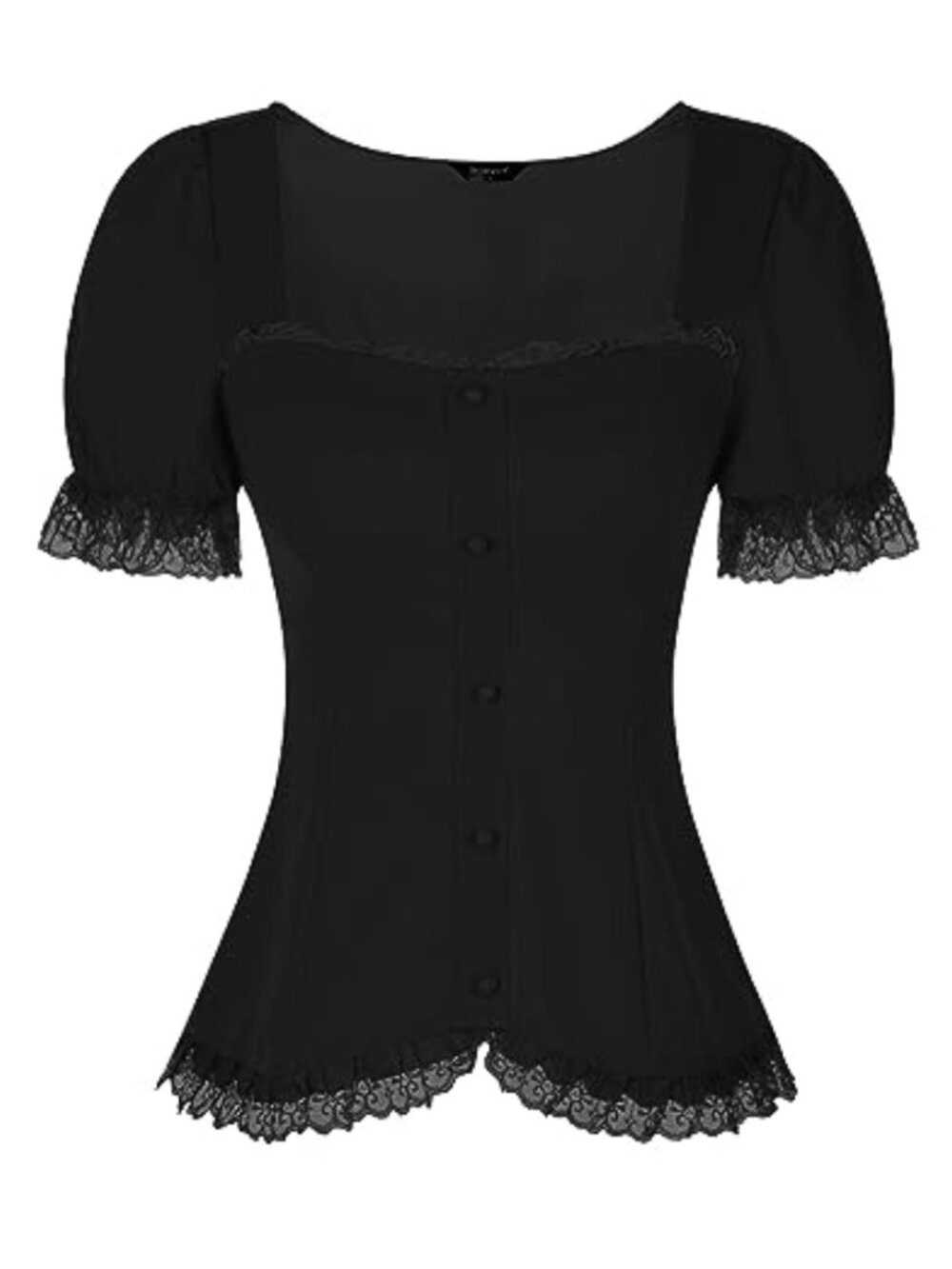 Renaissance Puff Sleeve Blouse Lace Trim Lace Up Back Victorian Top
